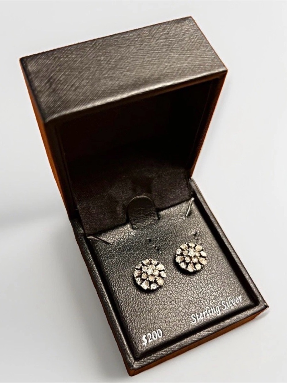 Macy’s Sterling Silver Round Diamond Floral Cluster Stud Earrings - NWT
